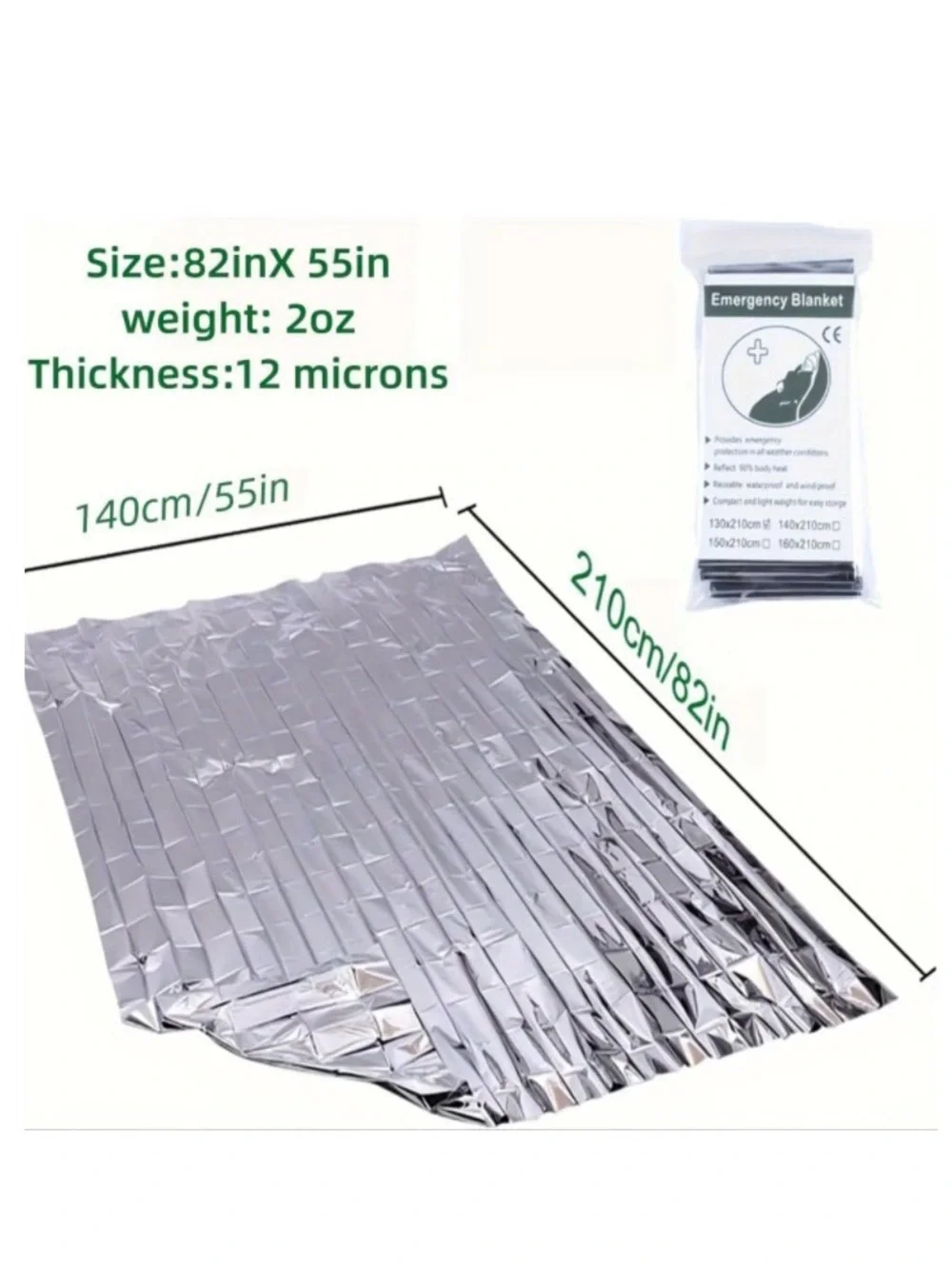 💞 New 55”x82” Silver & Gold Reflective Emergency Mylar Survival Blanket